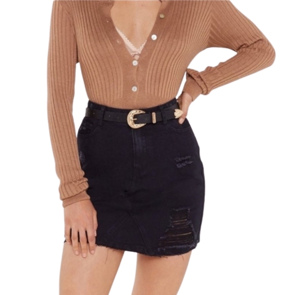 Nasty Gal Dresses & Skirts - NASTY GAL IVIVI Black "Distressed Is More" Denim Raw Hem Mini Skirt Small